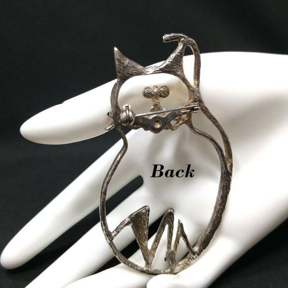 Vintage Original Cat Outline Brooch, 3 1/2 Inches, Distressed Plated Pin - Picture 4 of 10